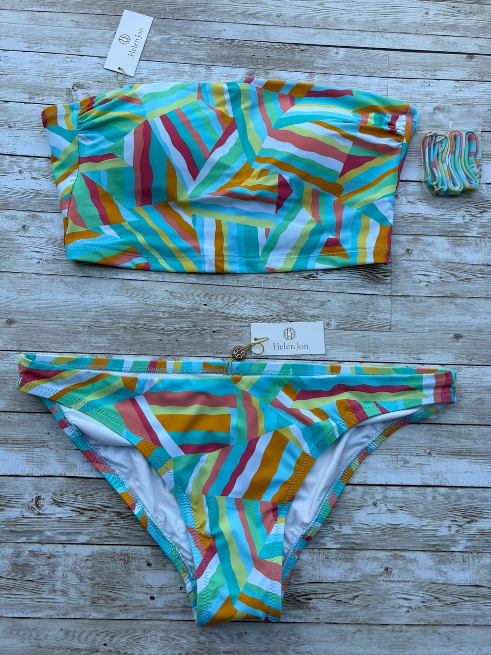 Helen Jon Bikini Set Resort Hipster Bottom Midi Bandeau Top